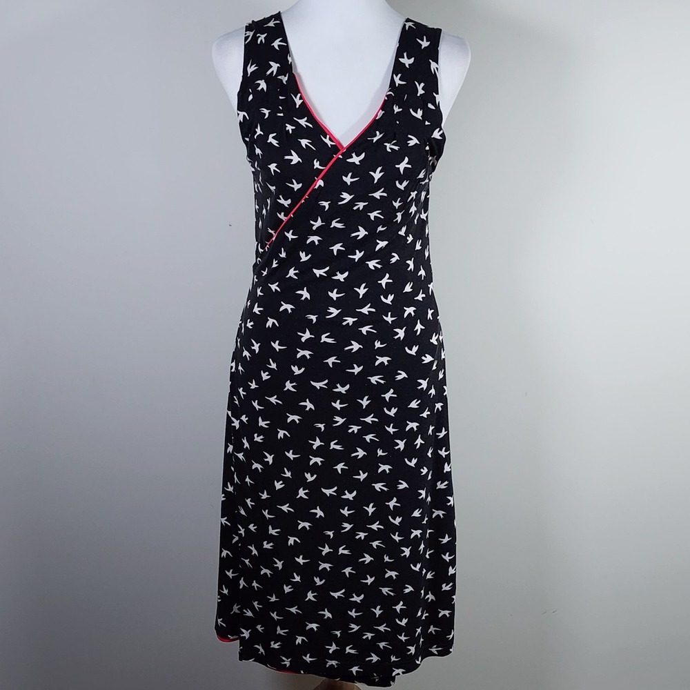 Sweet Chemise Reversible Wrap Dress Womens Medium Black Pink Bird Print Resort